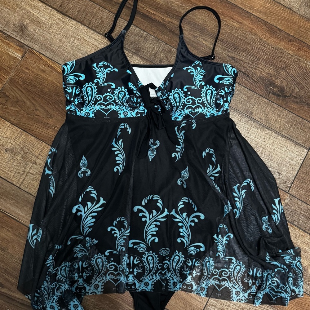 Beautiful Black and Blue Paisley Swimdress